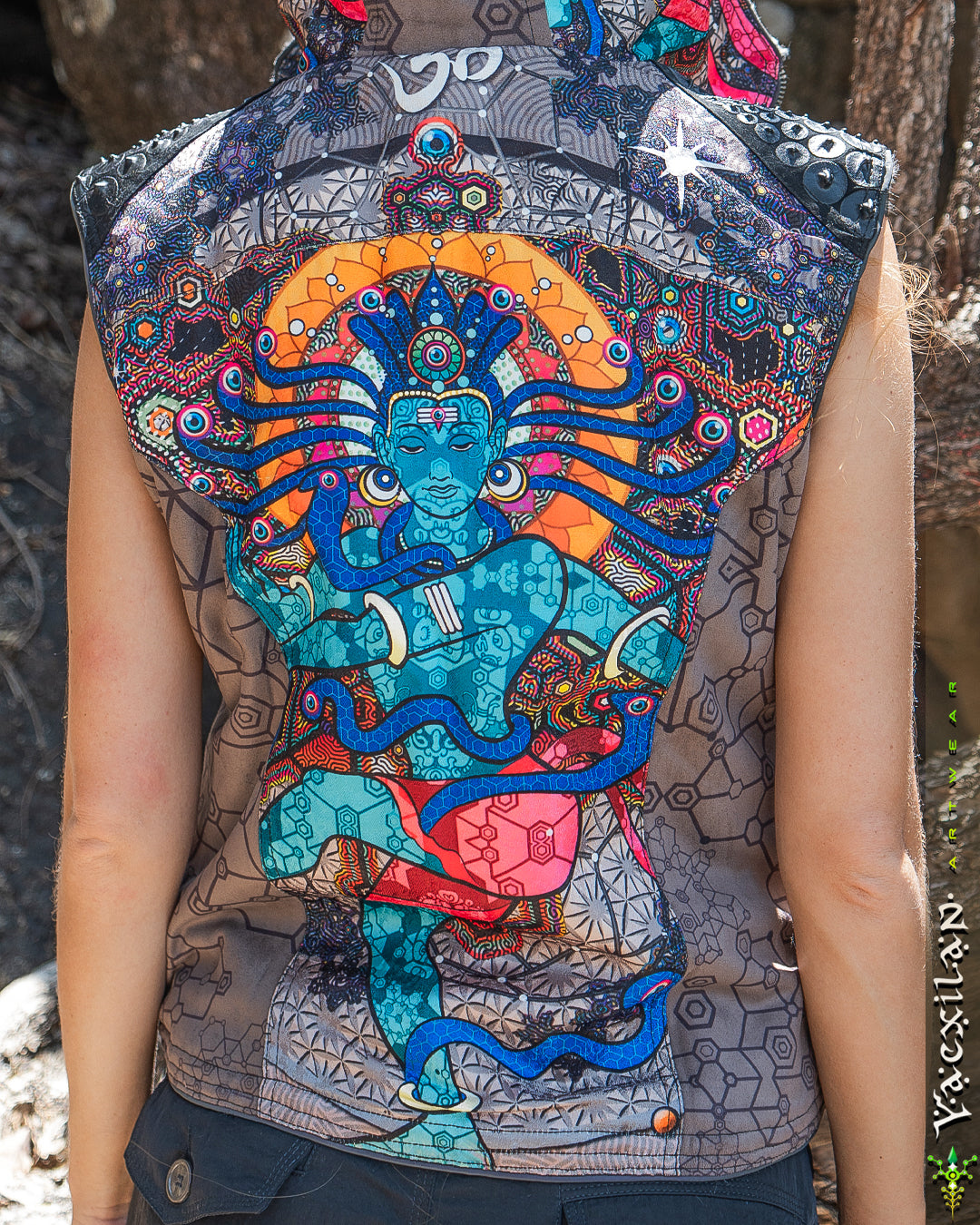 Sleeveless Jacket Woman / Satin Fake Leather Fur - NATARAJA Sand SHAMANKA