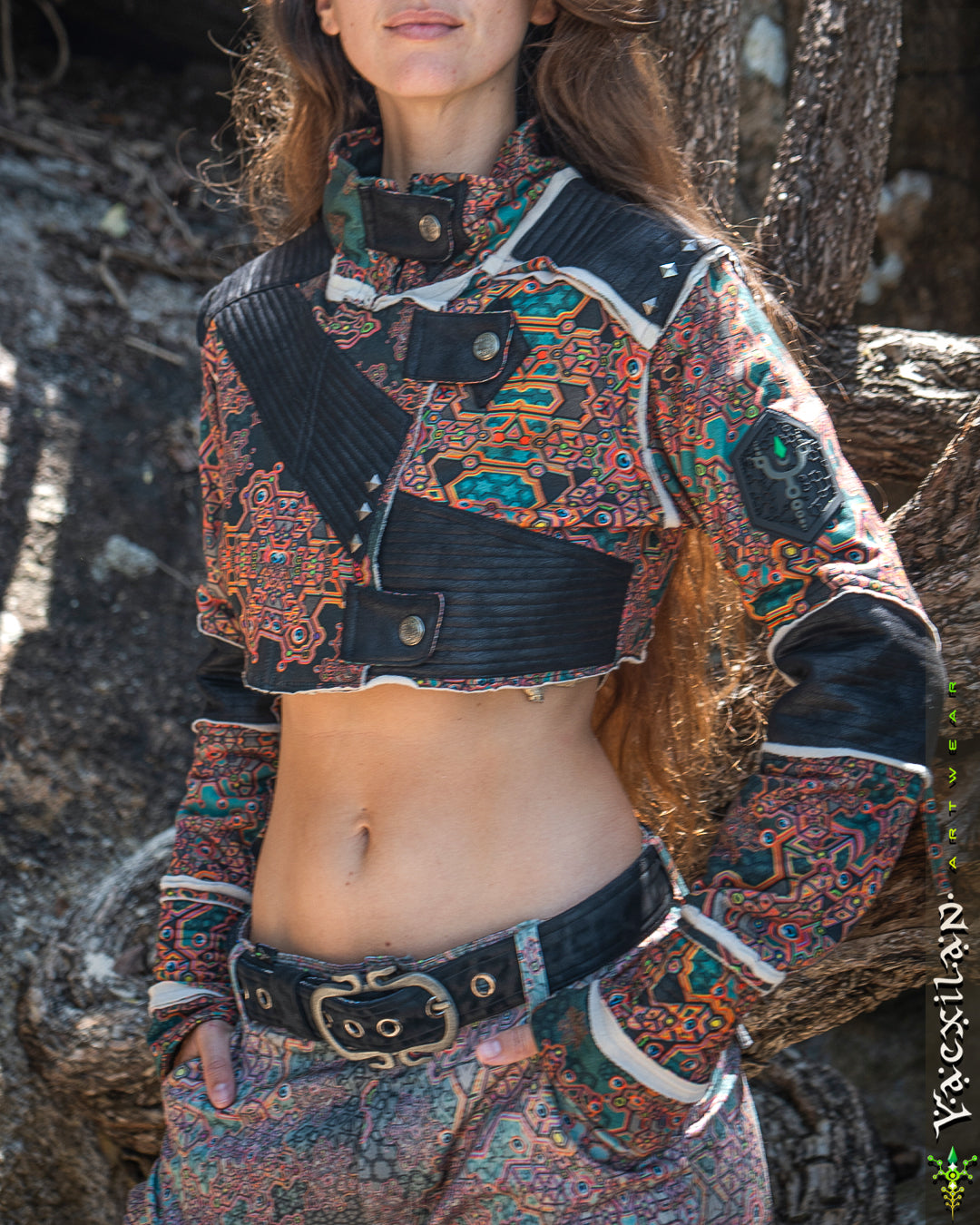 Crop Jacket Woman Neotokyo Punk / Cotton Looper Fake Leather - ATLANTHEON