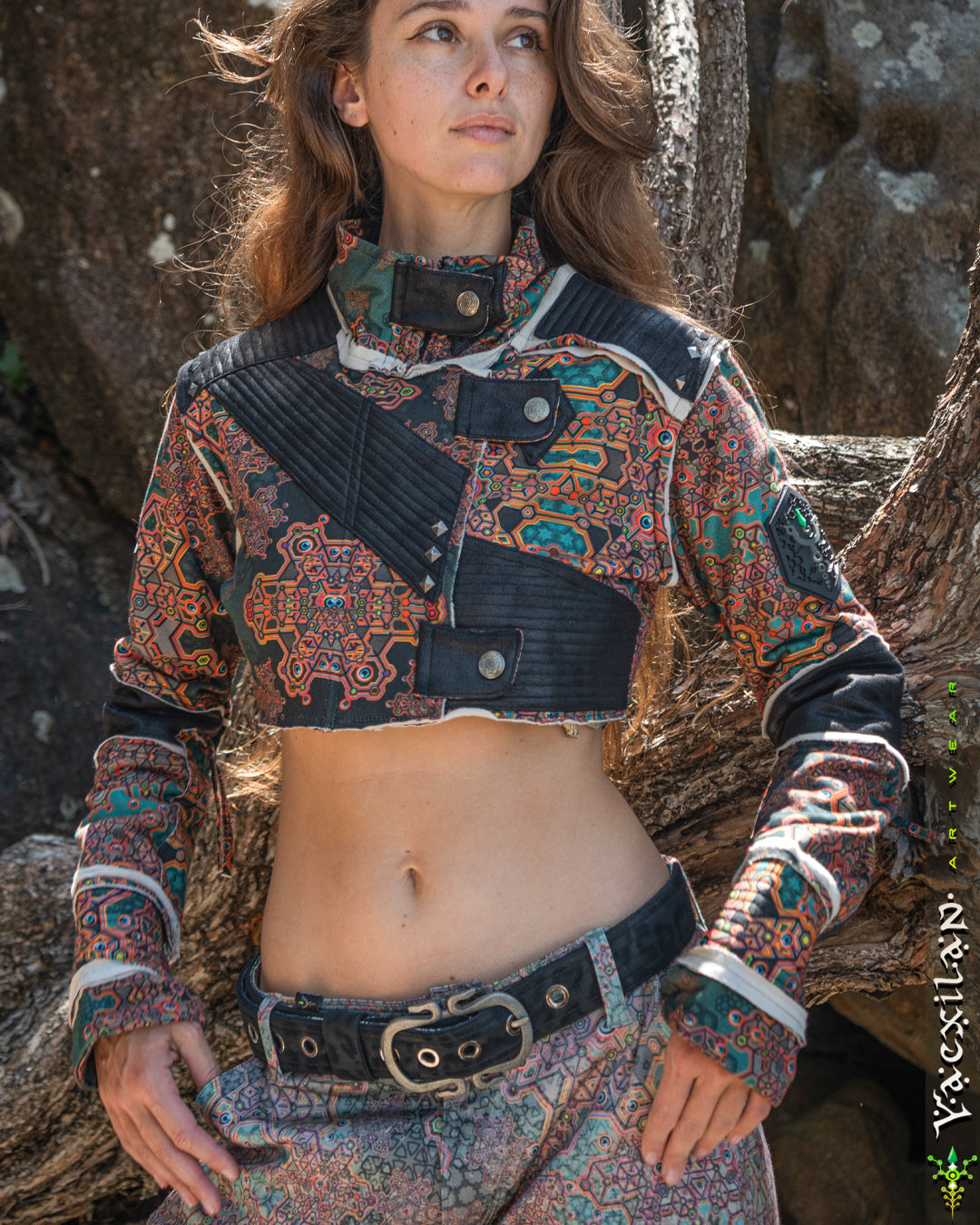 Crop Jacket Woman Neotokyo Punk / Cotton Looper Fake Leather - ATLANTHEON