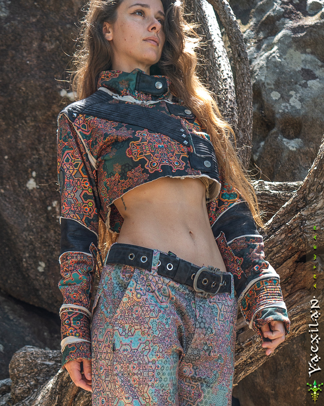 Crop Jacket Woman Neotokyo Punk / Cotton Looper Fake Leather - ATLANTHEON