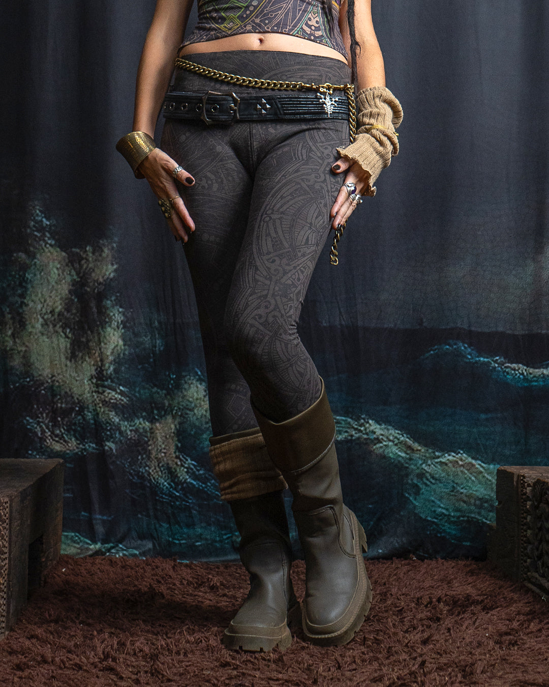 Leggings Yogawear Long Organic Bamboo Jersey Veg Dye Veg Print Cha