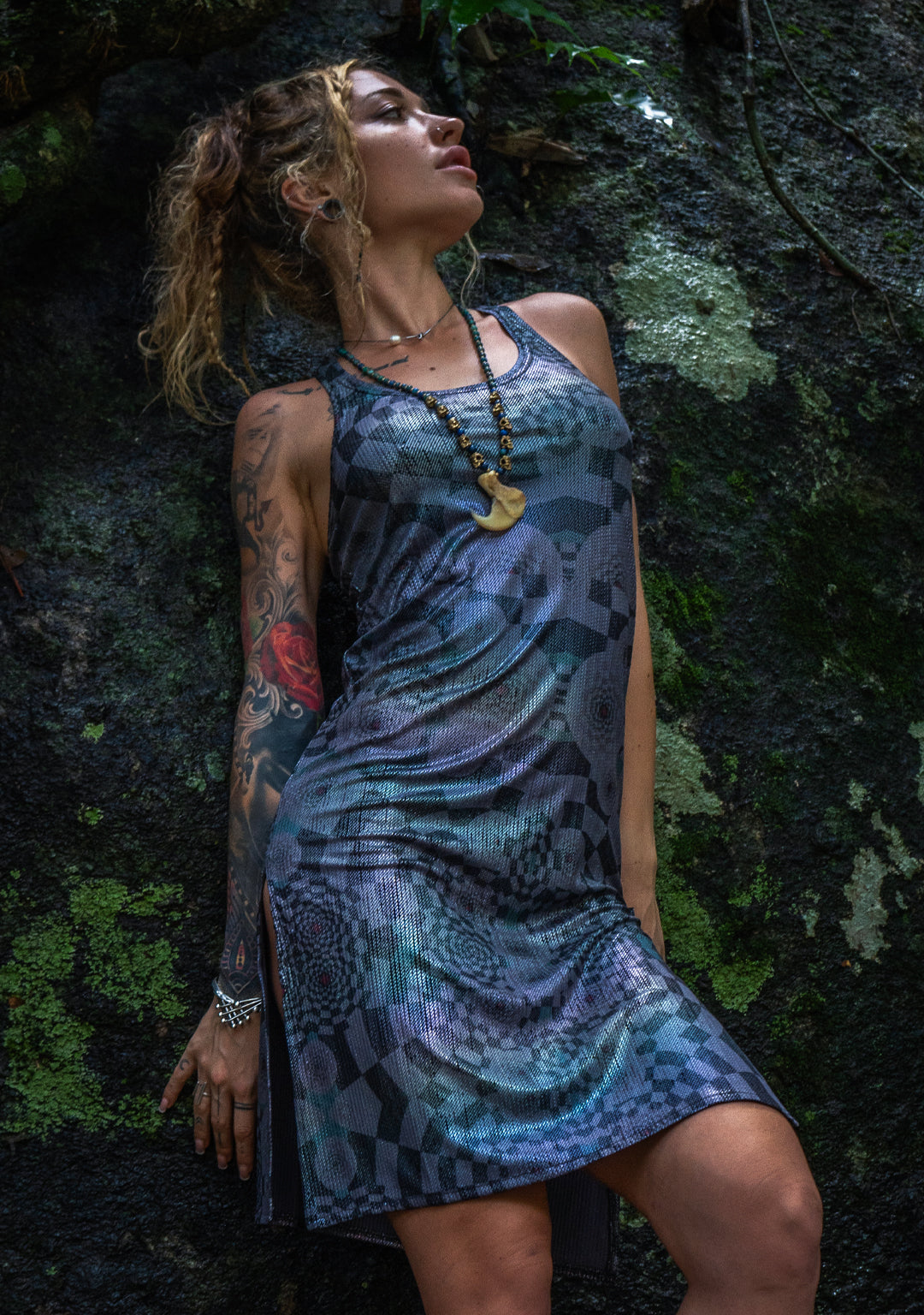 Midi Dress / Holographic Rainbow Dots Flatrib - MATZOKIO Midi Dress / Holographic Rainbow Dots Flatrib - MATZOKIO