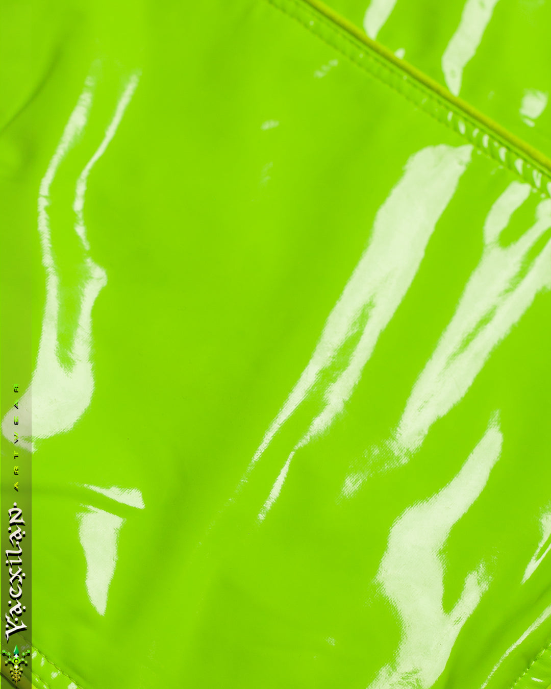 Hooded Sleeveless Jacket Woman / PU Latex and Ultrapolar White Leopard - Flouro GREEN ALIEN