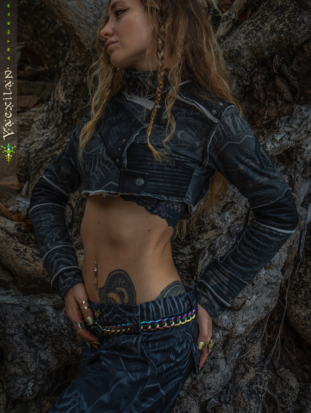 Crop Jacket Woman Neotokyo Punk  / Cotton Looper Fake Leather - SANDOKAN