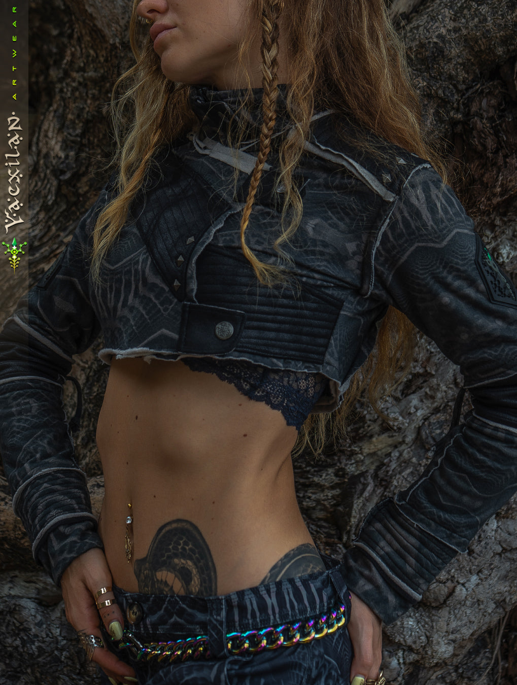 Crop Jacket Woman Neotokyo Punk  / Cotton Looper Fake Leather - SANDOKAN