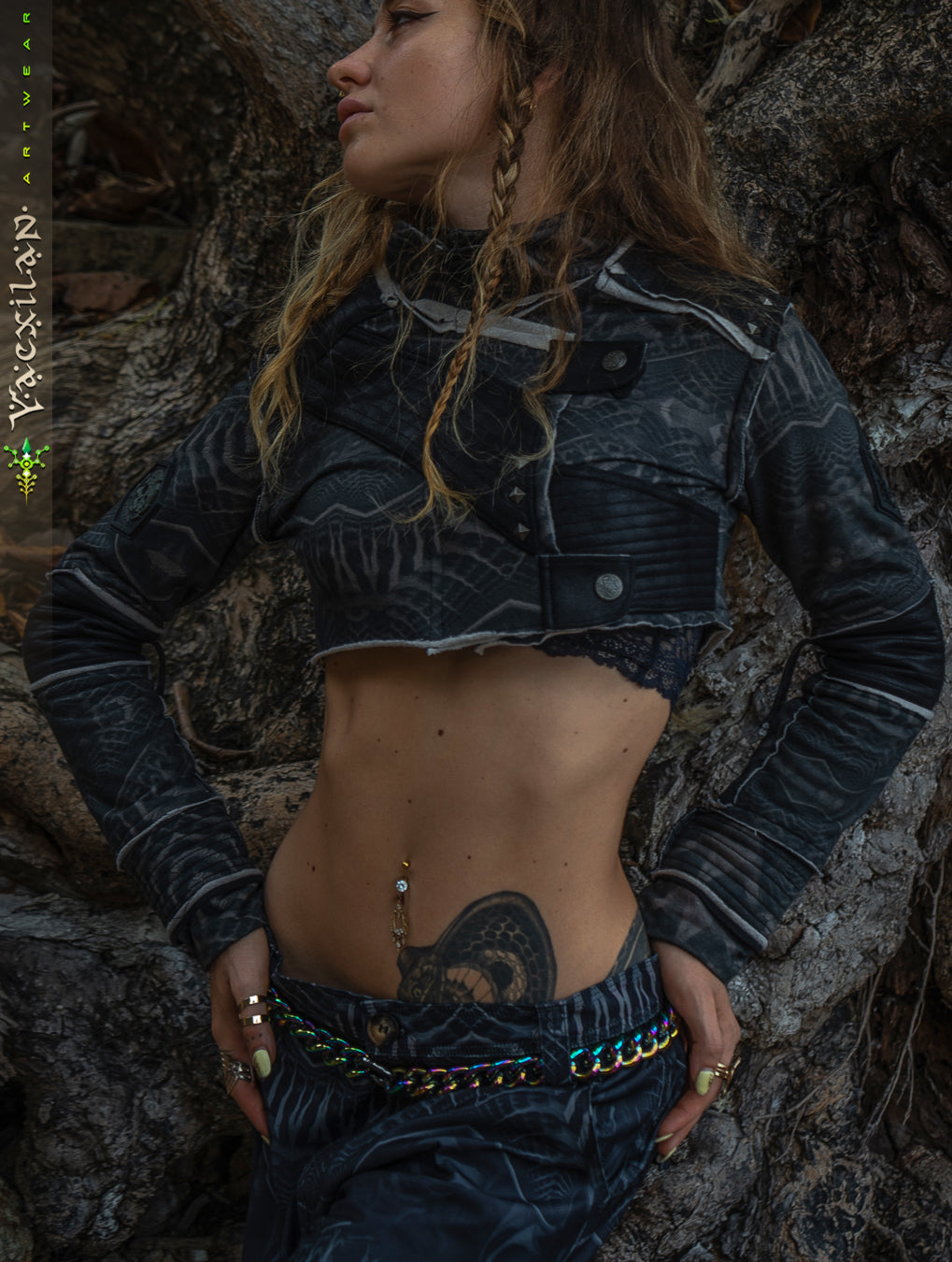 Crop Jacket Woman Neotokyo Punk  / Cotton Looper Fake Leather - SANDOKAN
