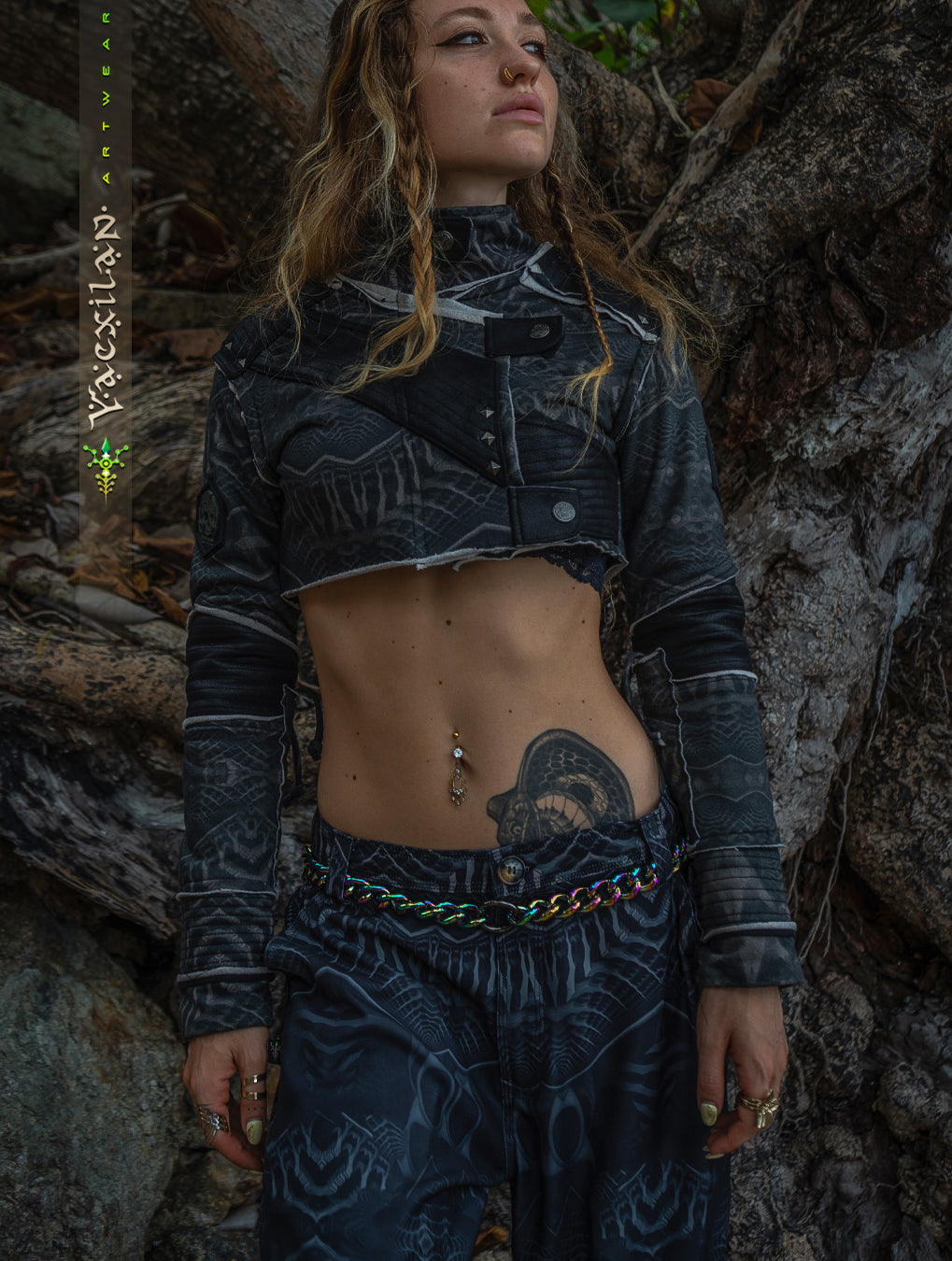 Crop Jacket Woman Neotokyo Punk  / Cotton Looper Fake Leather - SANDOKAN