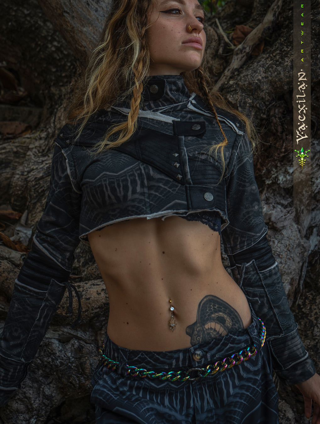Crop Jacket Woman Neotokyo Punk  / Cotton Looper Fake Leather - SANDOKAN