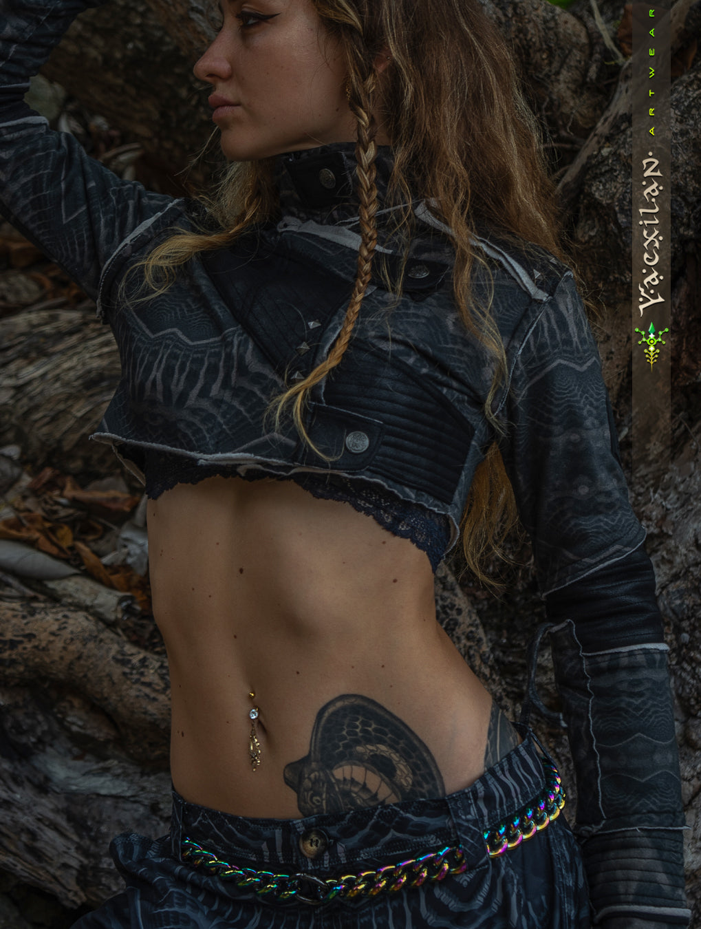 Crop Jacket Woman Neotokyo Punk  / Cotton Looper Fake Leather - SANDOKAN