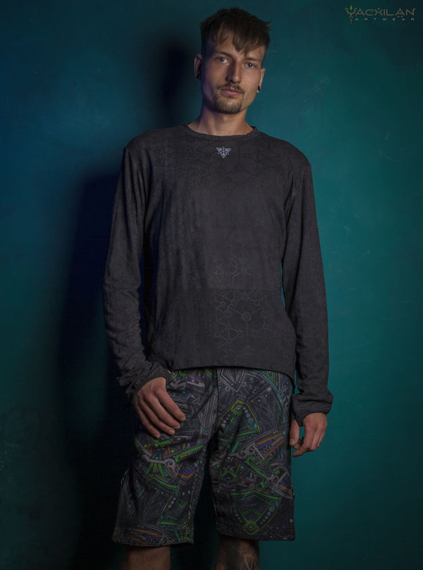 T-Shirt Men Longsleeve / Bamboo Veg Dye and Print Charcoal - SHAMANKA