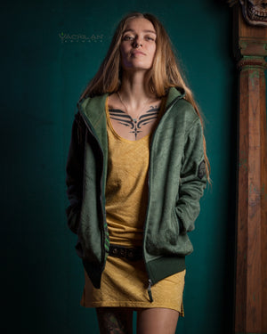 Hoodie Woman /  Velvet Polar Zip - Green MYCELIUM
