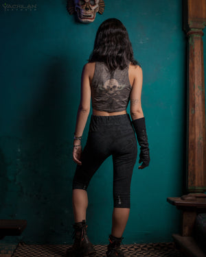 Short Leggings Woman / Hemp Veg Dye Veg Print - Black TINGLIT