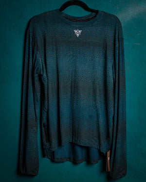 T-Shirt Men Longsleeve / Bamboo Veg Dye and Print Green Indigo - SANDSOTIME