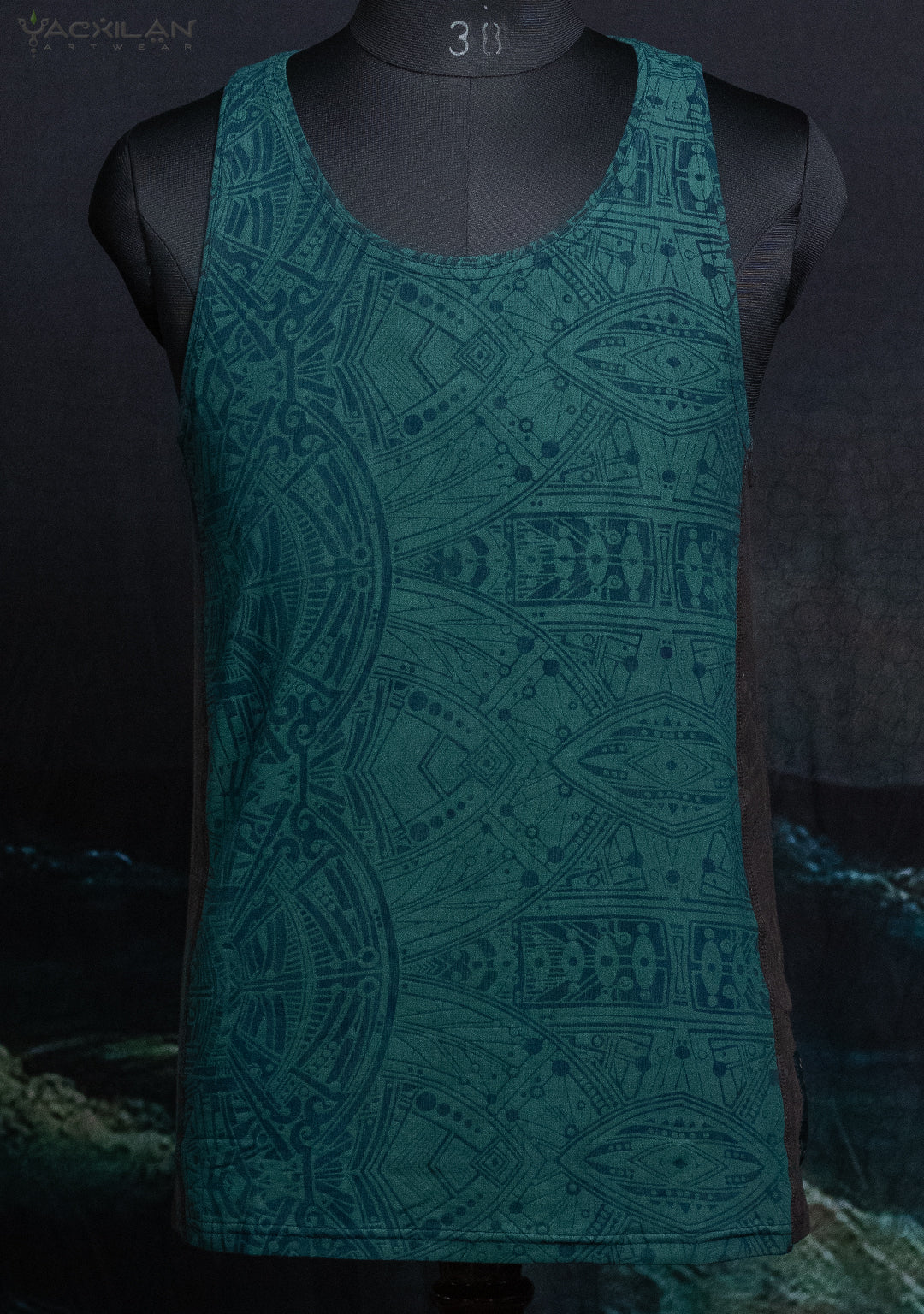 A-Tank Men / Bamboo Veg Print - Green Indigo POPPYFIELDS