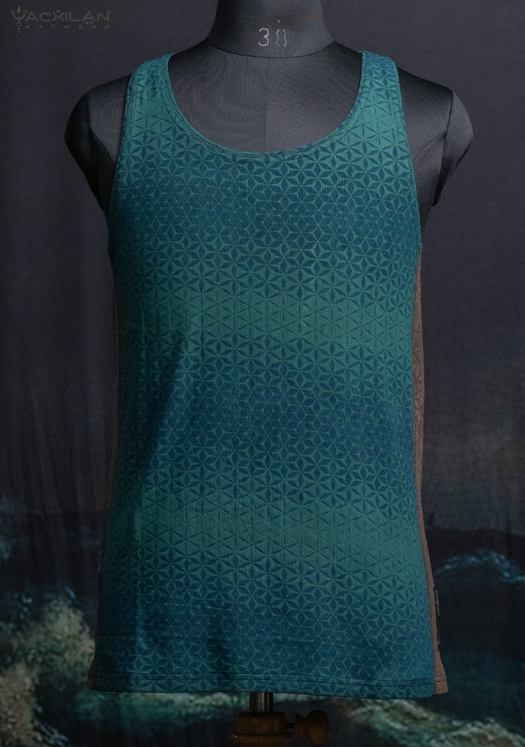 A-Tank Men / Bamboo Veg Print - Green Indigo SANDSOTIME Brown Sides