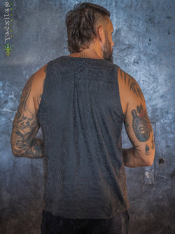 A-Tank Men / Organic Bamboo Jersey Veg Dye Veg Print - Charcoal POPPYFIELDS