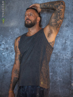 A-Tank Men / Organic Bamboo Jersey Veg Dye Veg Print - Charcoal POPPYFIELDS