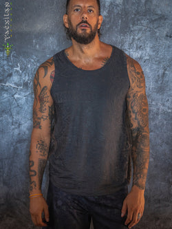 A-Tank Men / Organic Bamboo Jersey Veg Dye Veg Print - Charcoal POPPYFIELDS