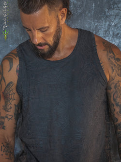 A-Tank Men / Organic Bamboo Jersey Veg Dye Veg Print - Charcoal POPPYFIELDS