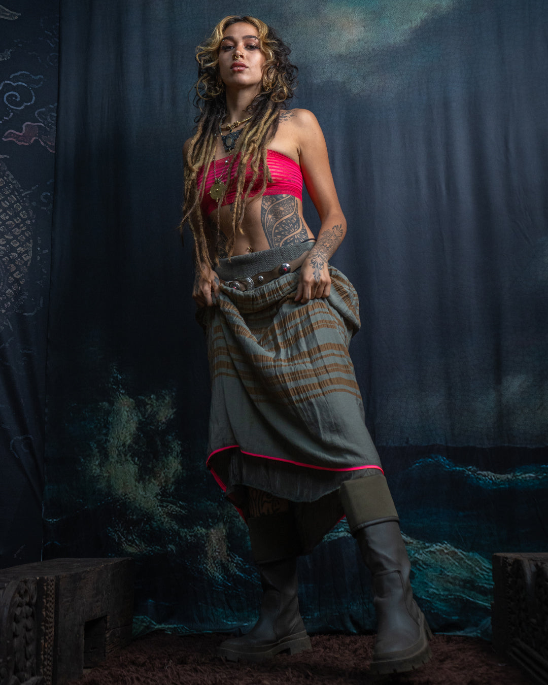 Long Skirt / Japanese Boho - OLIVE