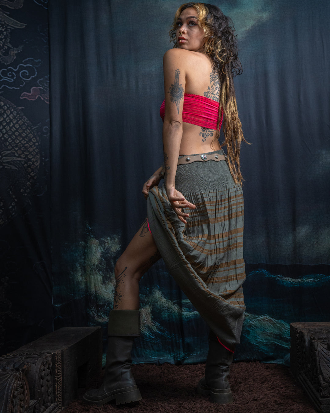 Long Skirt / Japanese Boho - OLIVE