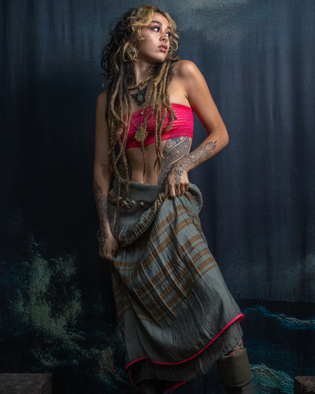 Long Skirt / Japanese Boho - OLIVE