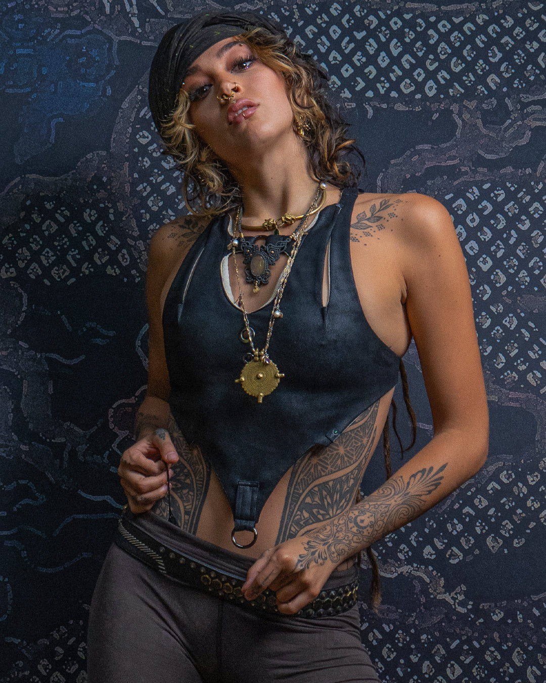 Corset / Fake Leather Rings - BLAK RIDER