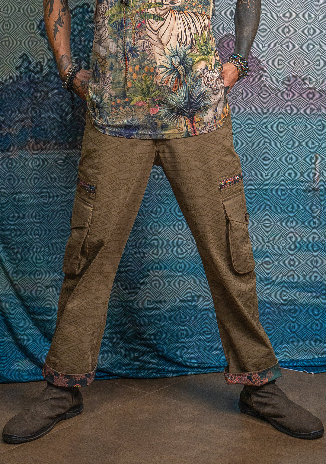 Pants Men / Baggy Pockets Cotton Twill - BOHONOX Latte