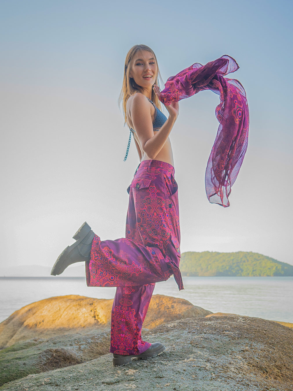 Pants Woman / Baggy Pockets Sky Velvet - PINK DEMETRIO