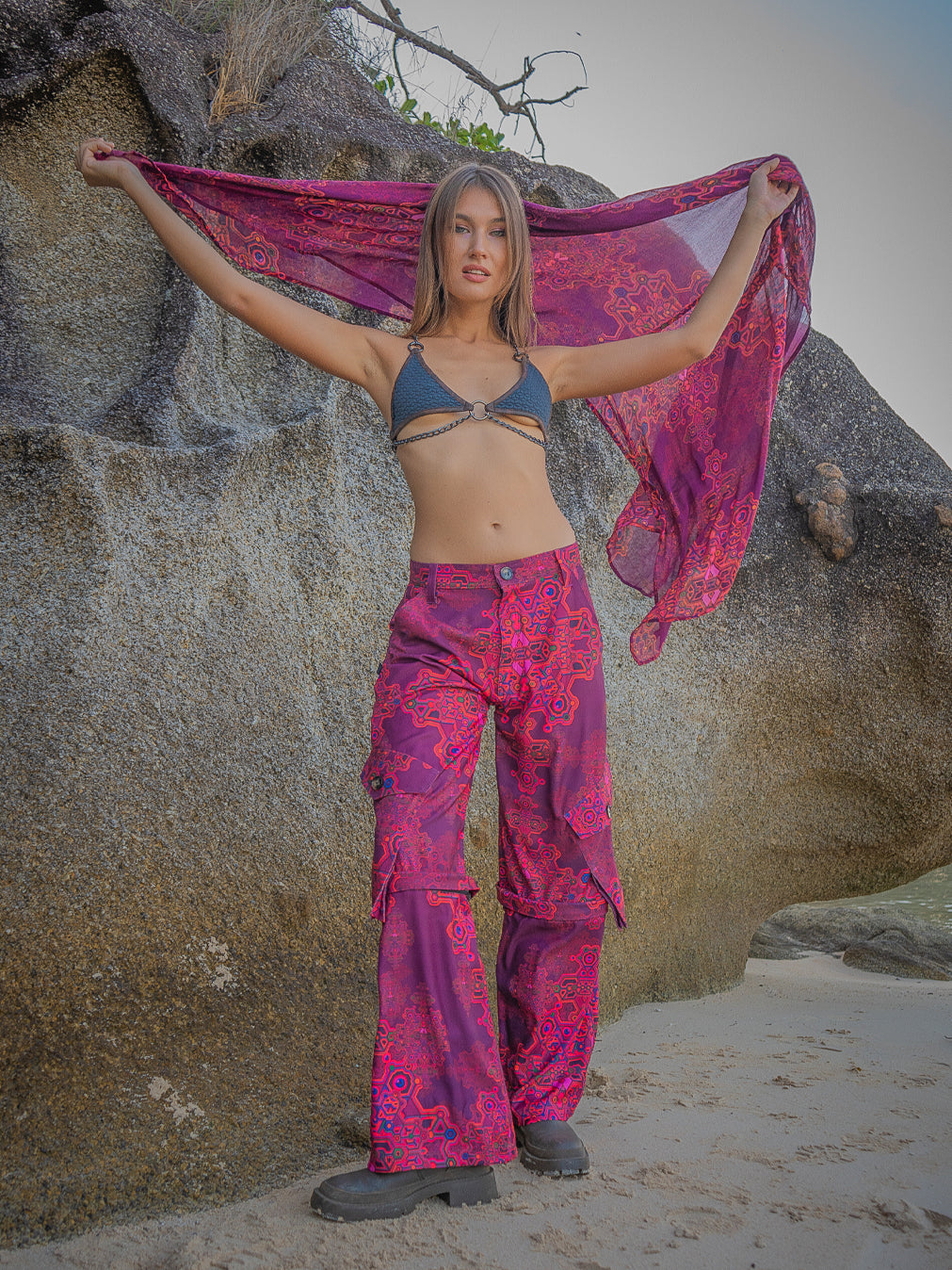 Pants Woman / Baggy Pockets Sky Velvet - PINK DEMETRIO