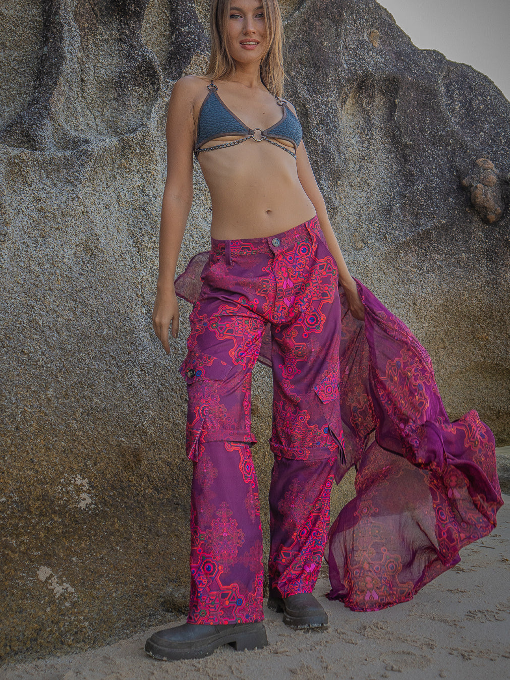 Pants Woman / Baggy Pockets Sky Velvet - PINK DEMETRIO