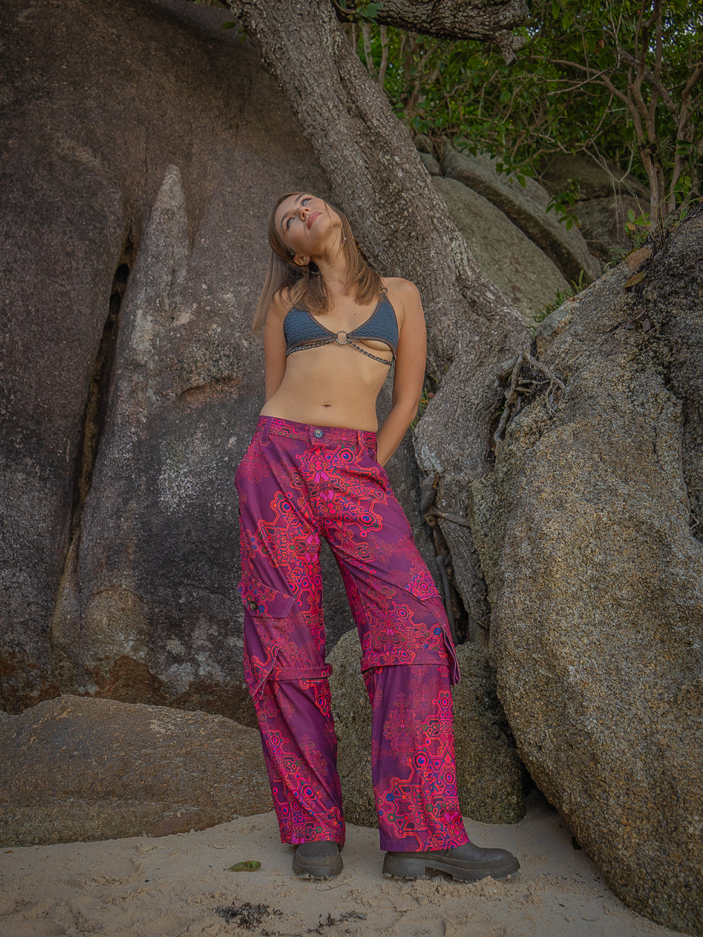 Pants Woman / Baggy Pockets Sky Velvet - PINK DEMETRIO