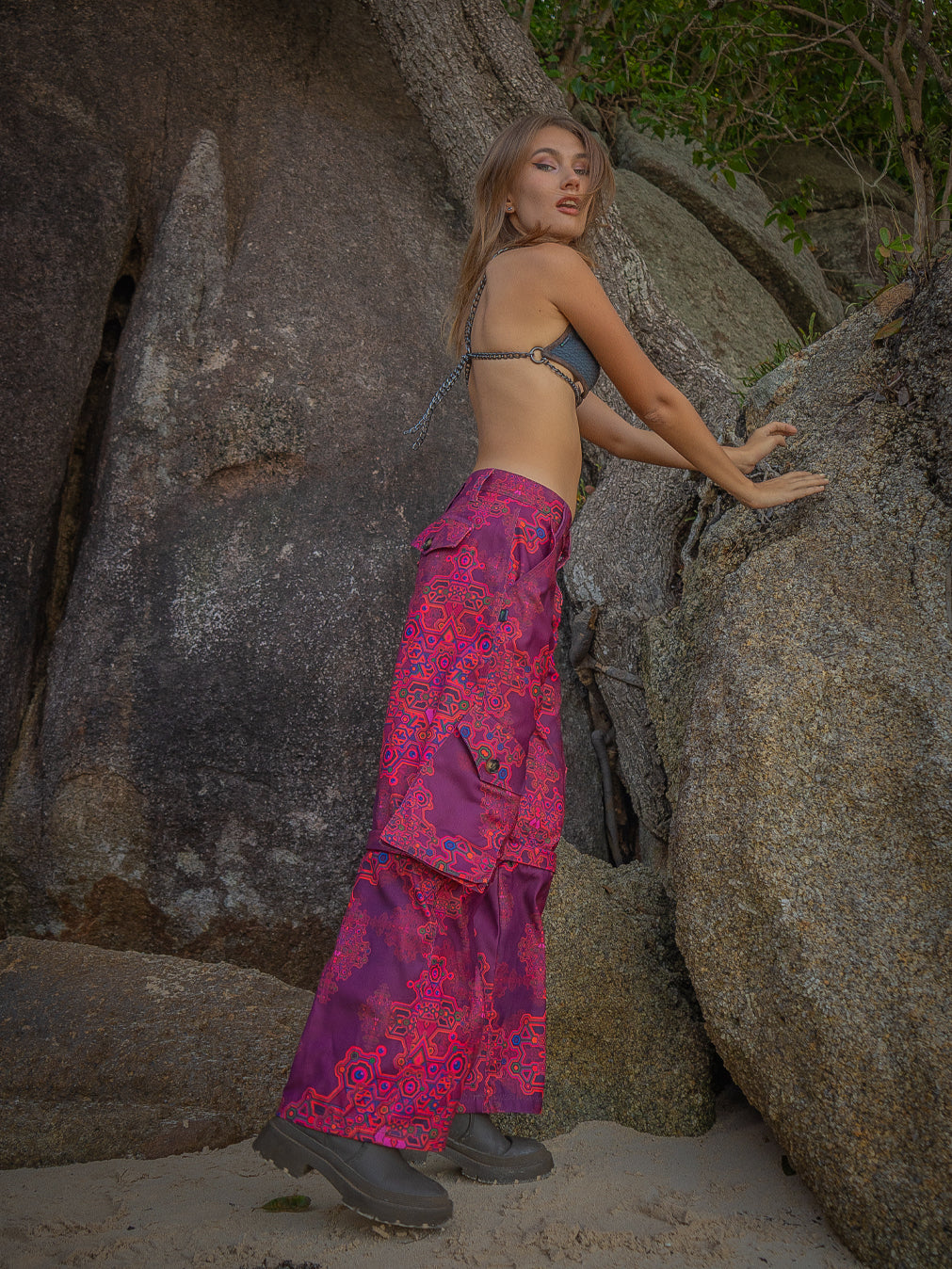 Pants Woman / Baggy Pockets Sky Velvet - PINK DEMETRIO