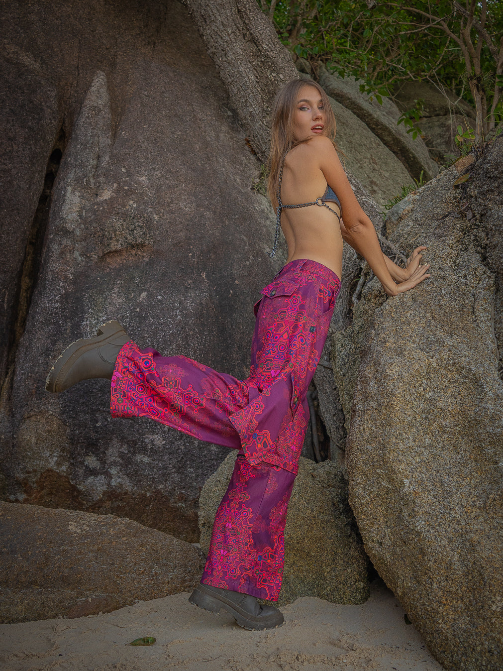 Pants Woman / Baggy Pockets Sky Velvet - PINK DEMETRIO