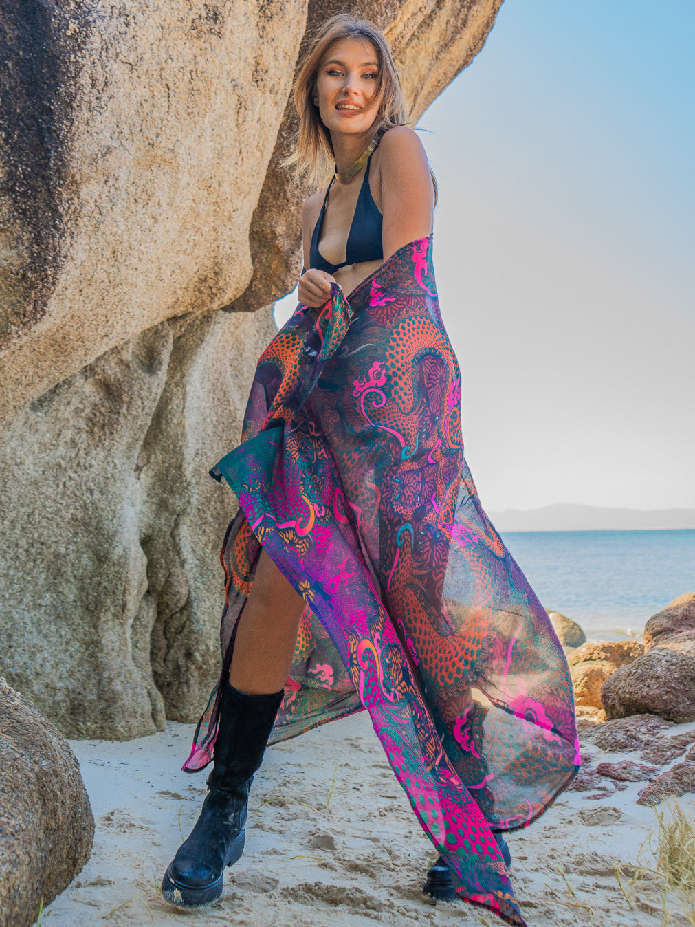 Scarf / Pareo Bamboo - FIRE DRAGONS