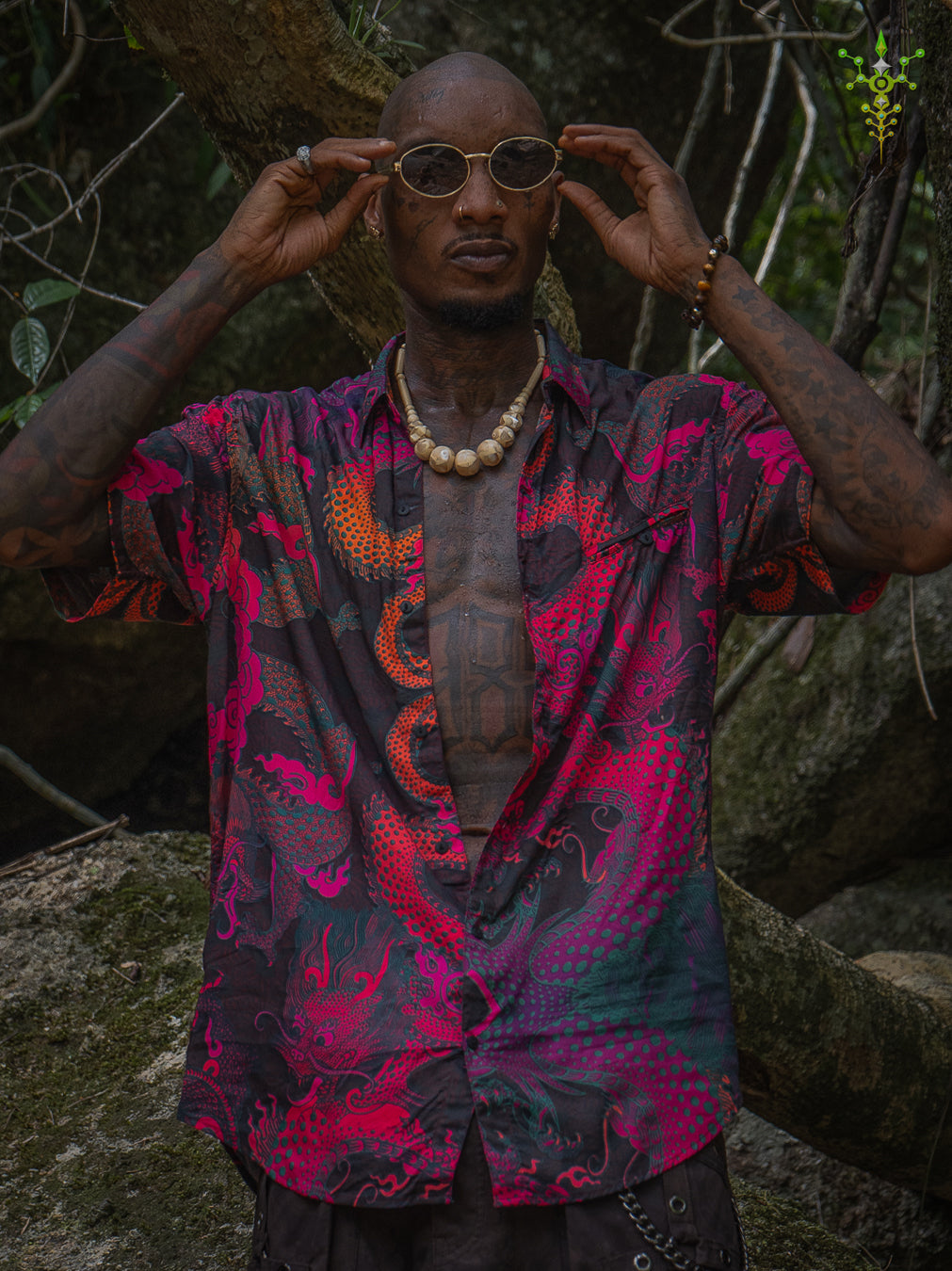 Shirt Men Half Sleeves / Bamboo - FIRE DRAGONS