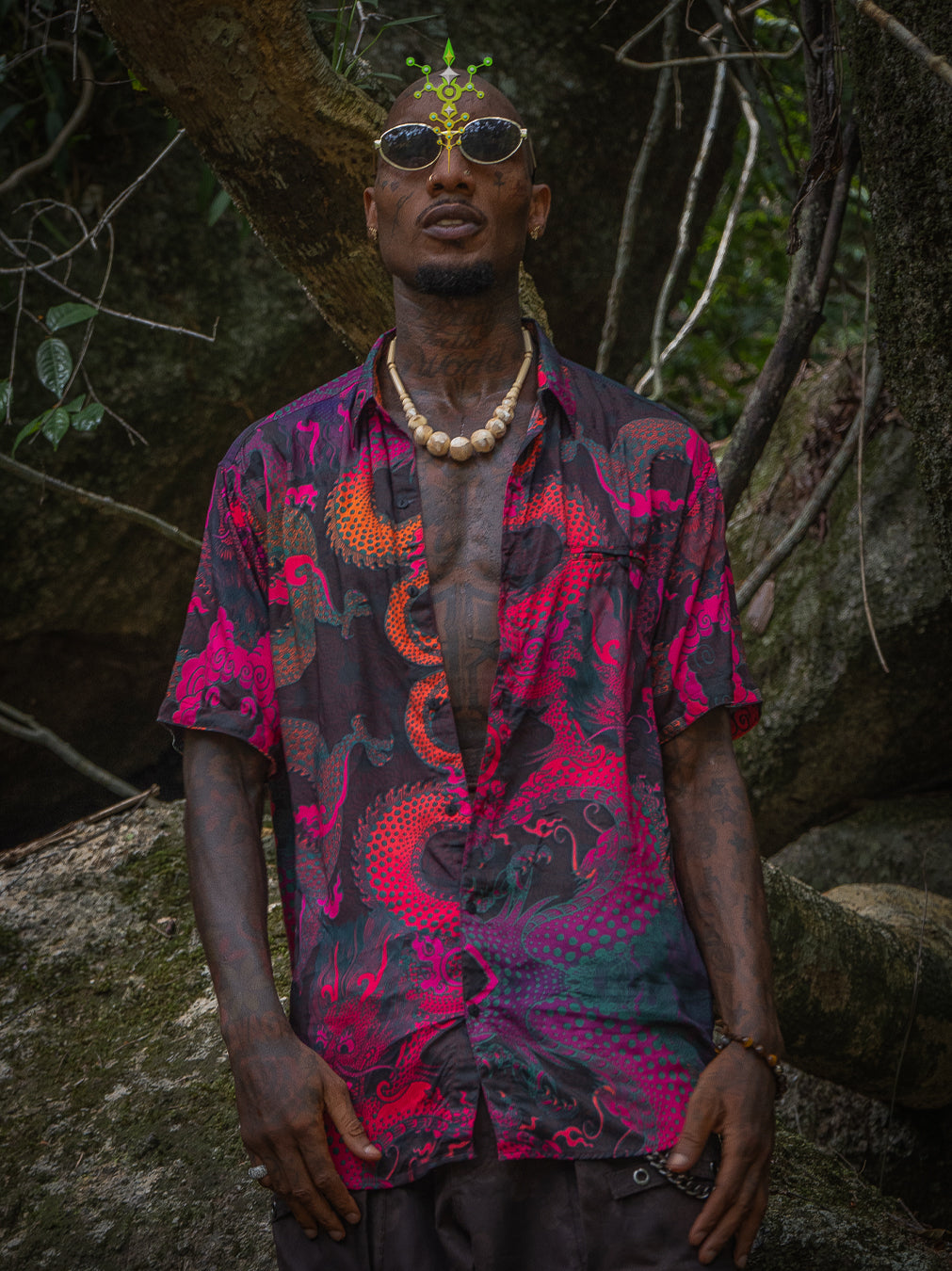 Shirt Men Half Sleeves / Bamboo - FIRE DRAGONS