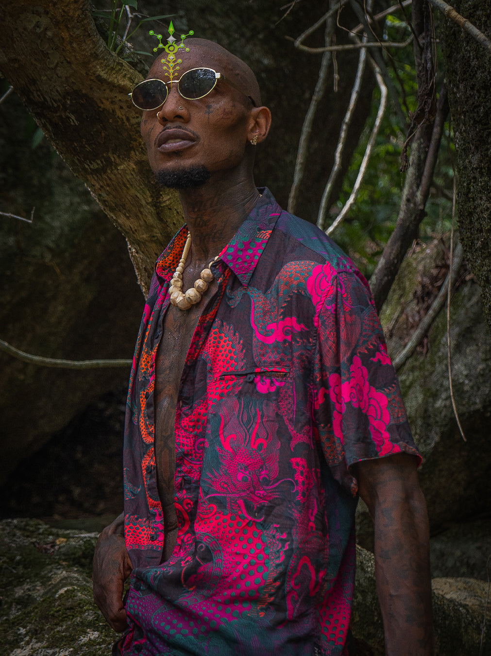 Shirt Men Half Sleeves / Bamboo - FIRE DRAGONS