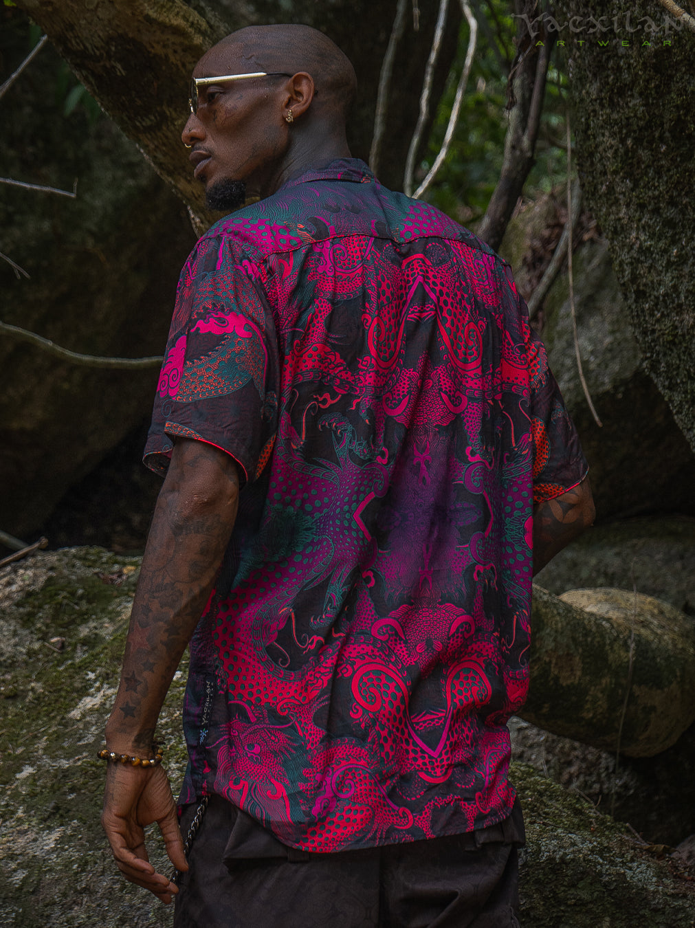Shirt Men Half Sleeves / Bamboo - FIRE DRAGONS