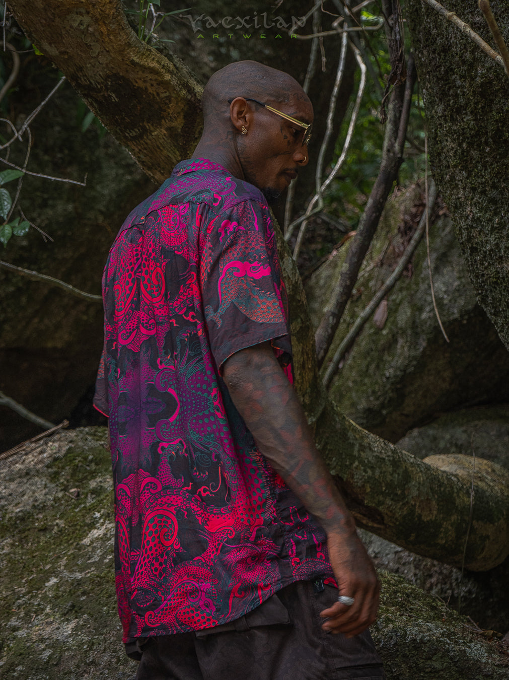 Shirt Men Half Sleeves / Bamboo - FIRE DRAGONS