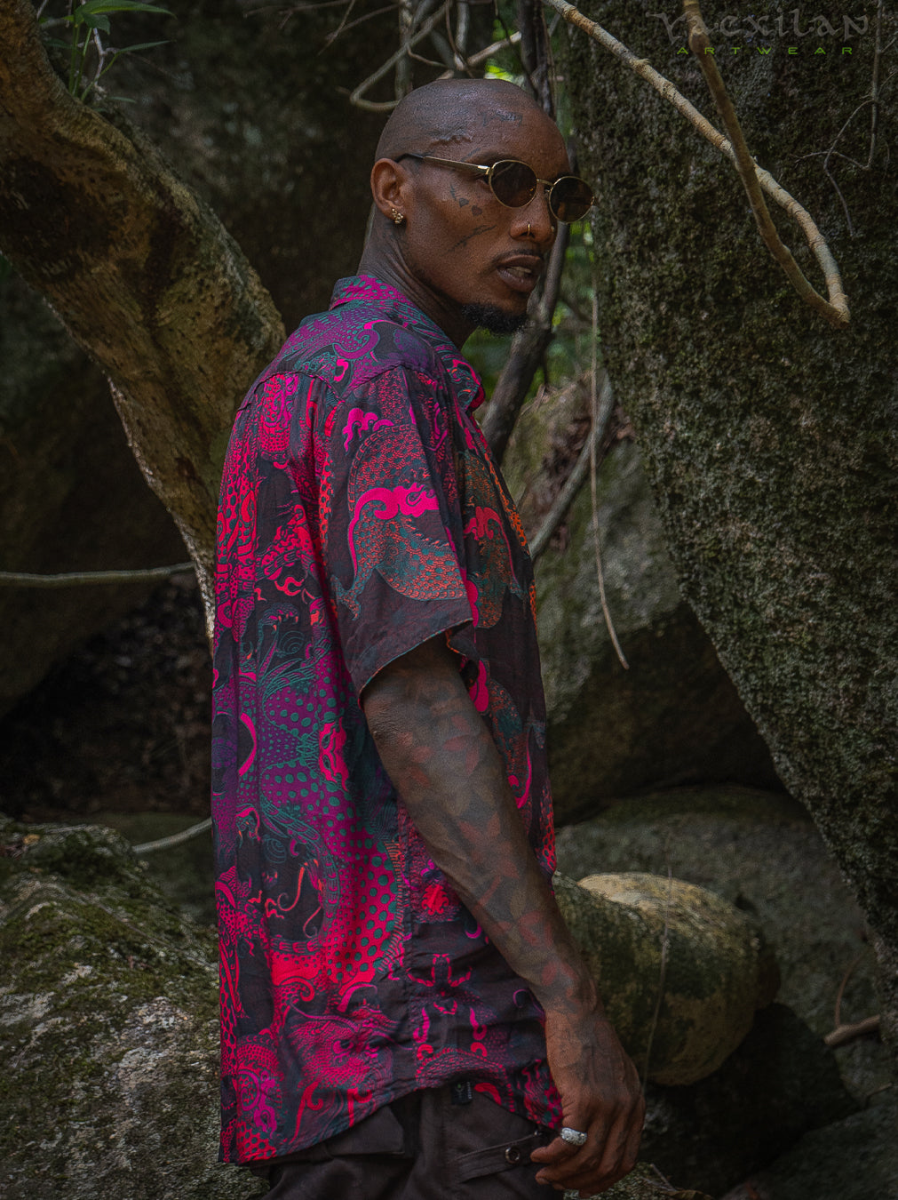 Shirt Men Half Sleeves / Bamboo - FIRE DRAGONS