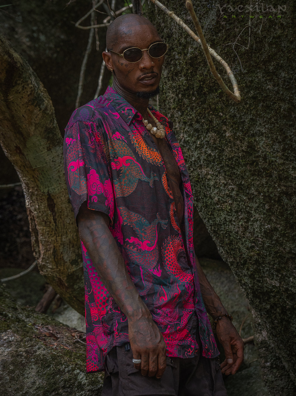 Shirt Men Half Sleeves / Bamboo - FIRE DRAGONS