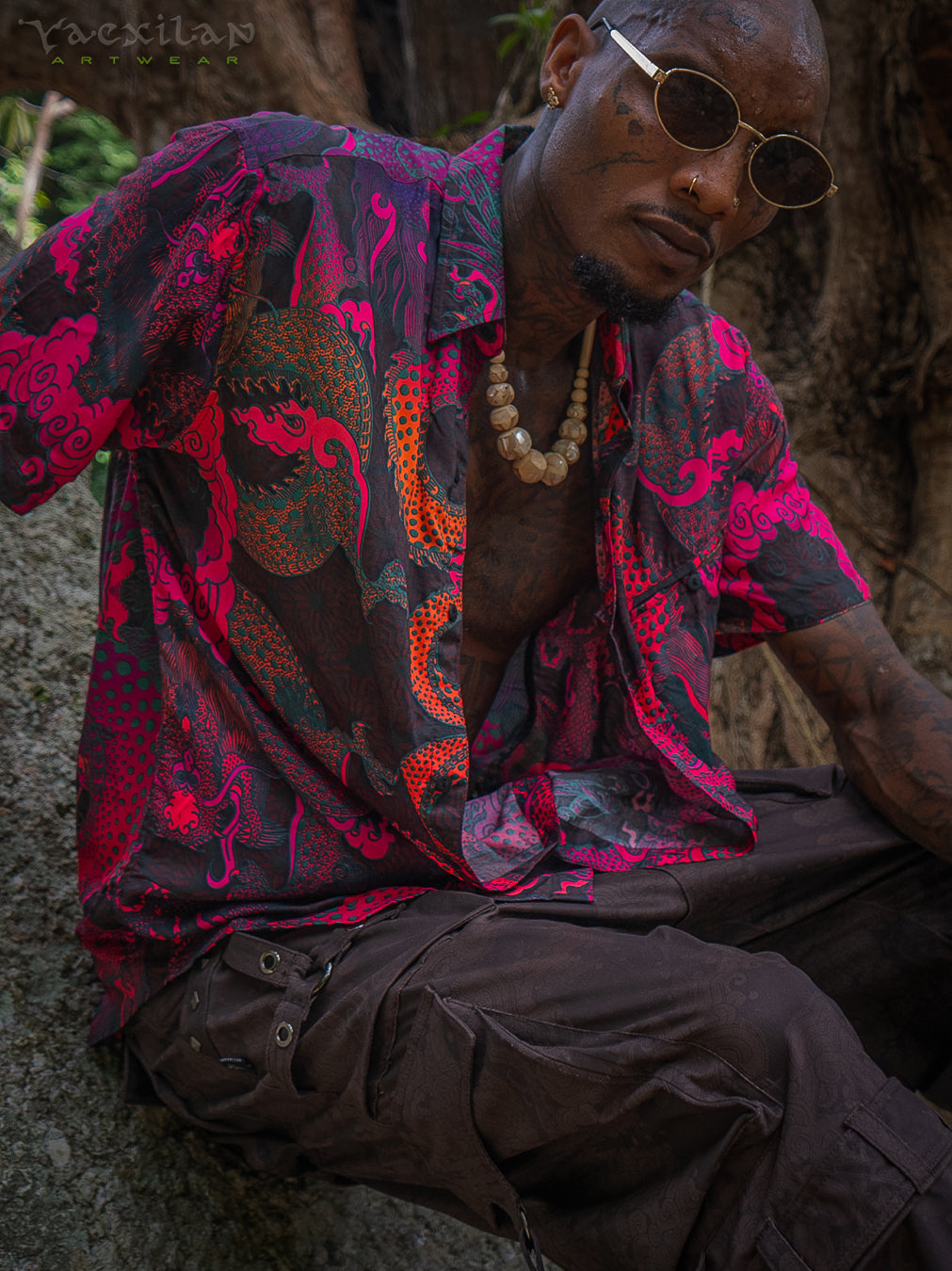 Shirt Men Half Sleeves / Bamboo - FIRE DRAGONS