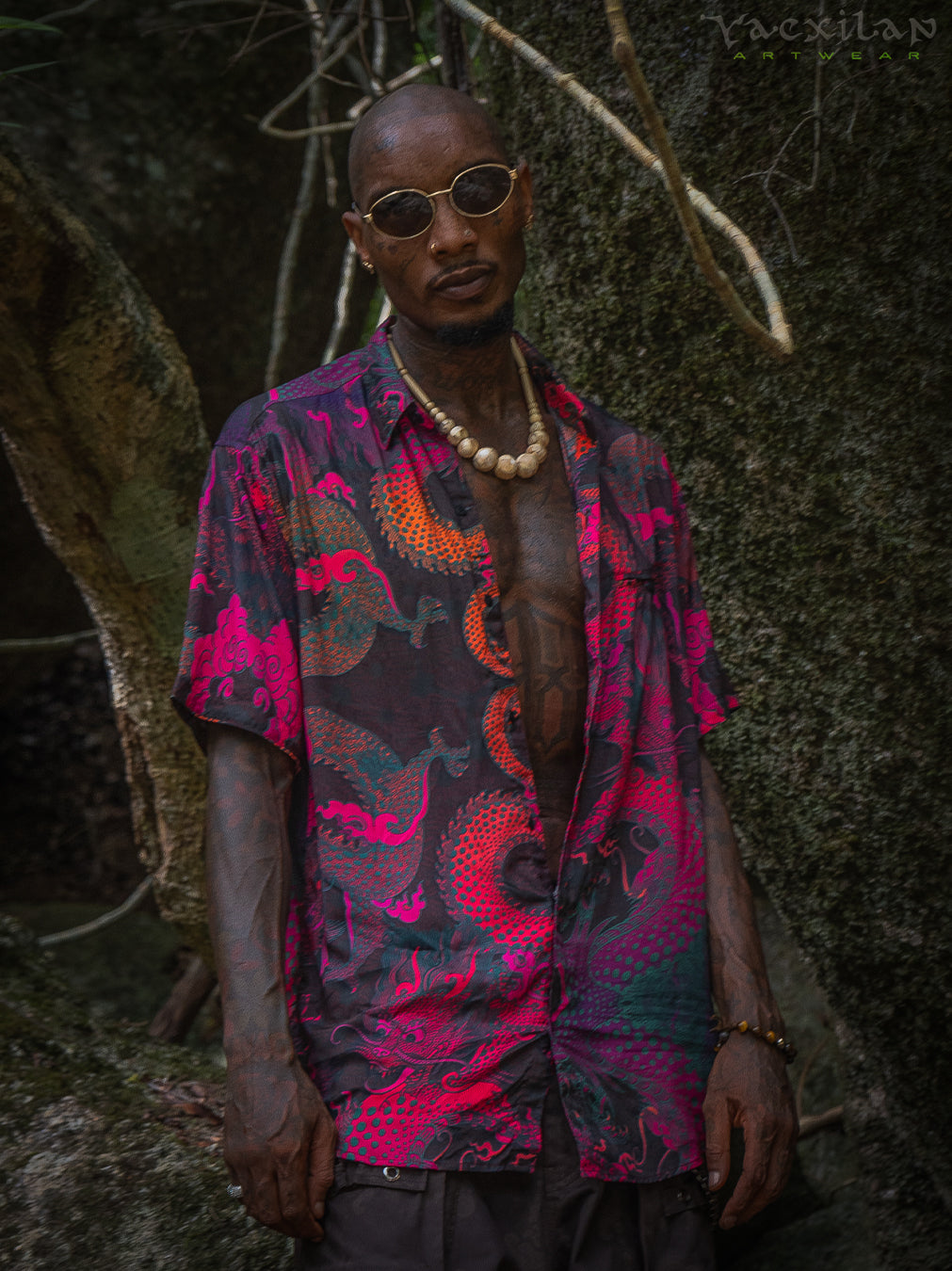 Shirt Men Half Sleeves / Bamboo - FIRE DRAGONS