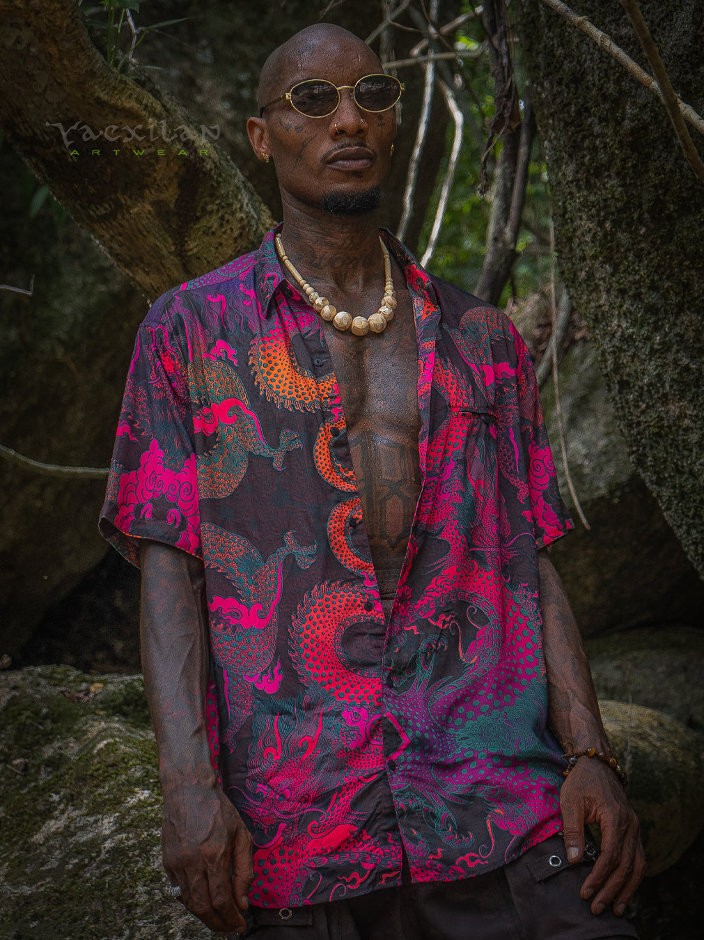 Shirt Men Half Sleeves / Bamboo - FIRE DRAGONS