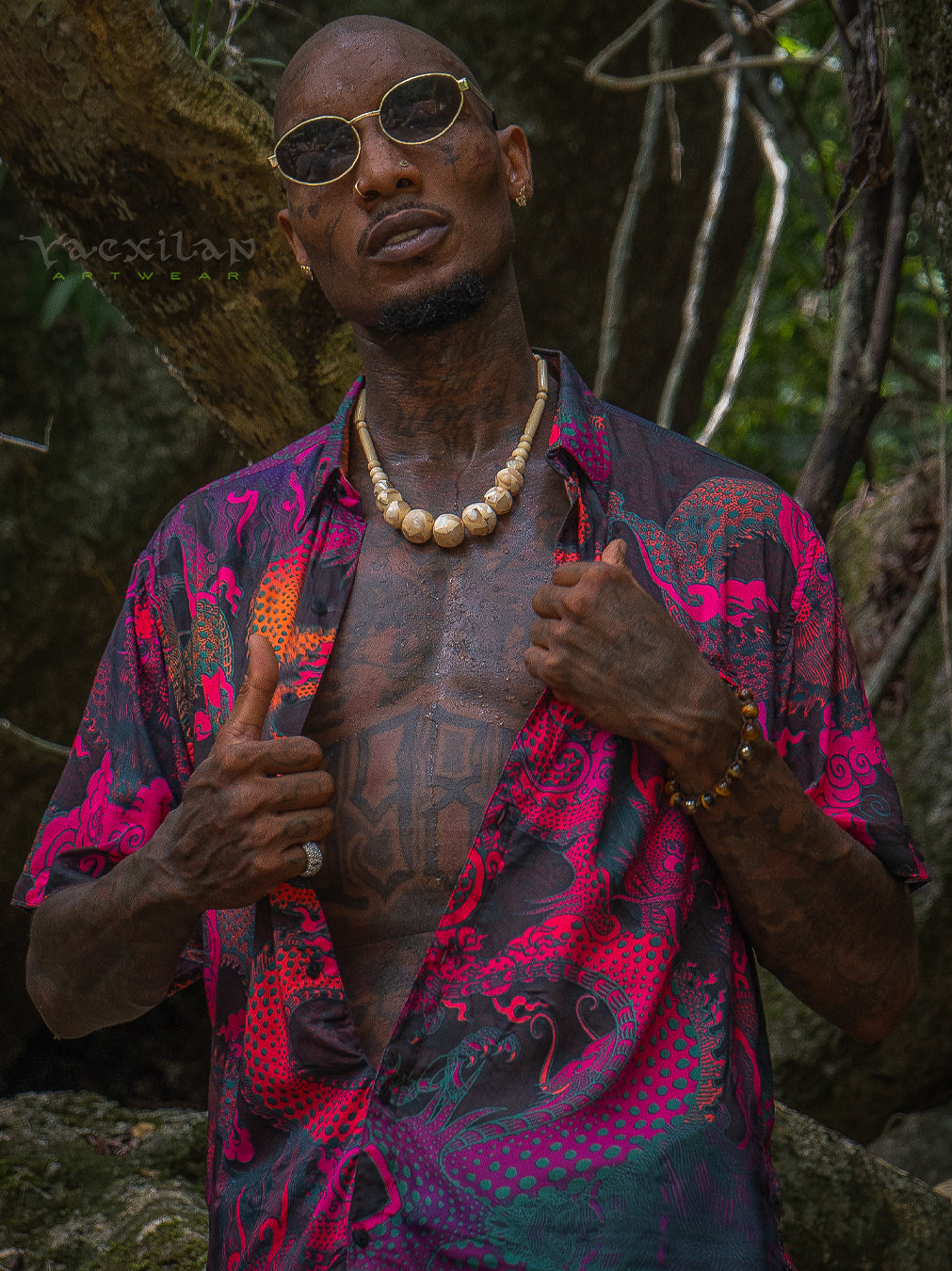 Shirt Men Half Sleeves / Bamboo - FIRE DRAGONS