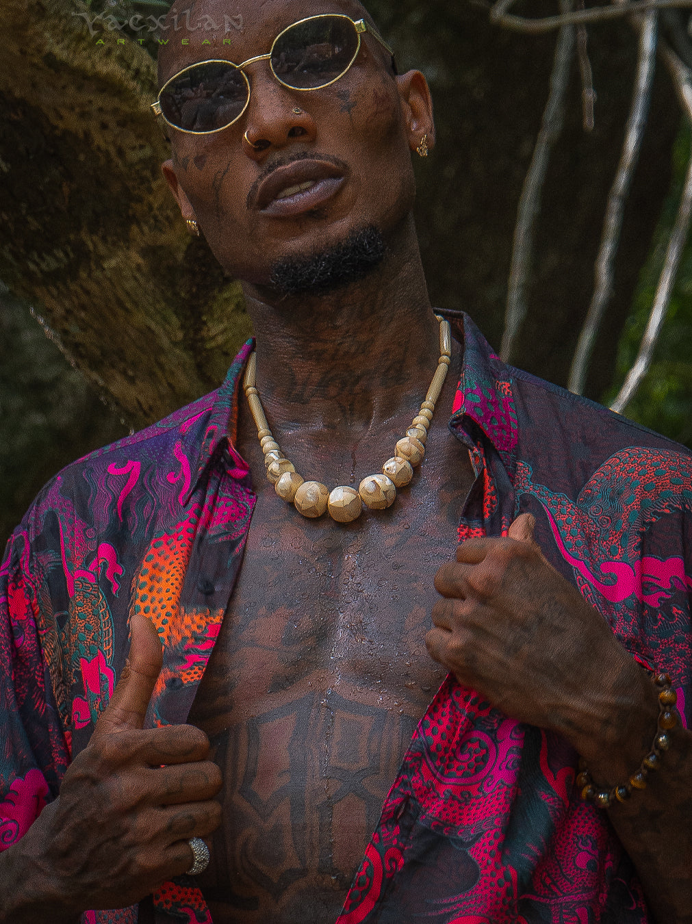 Shirt Men Half Sleeves / Bamboo - FIRE DRAGONS