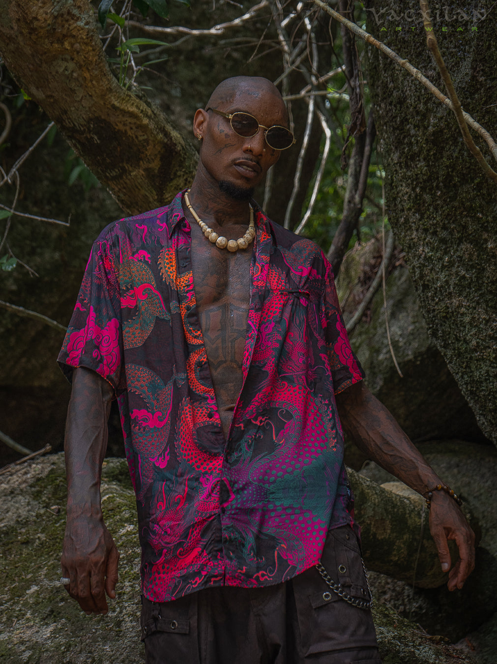 Shirt Men Half Sleeves / Bamboo - FIRE DRAGONS