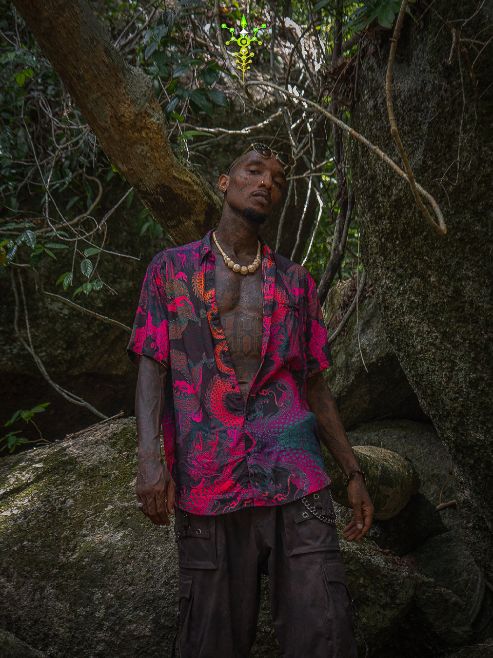 Shirt Men Half Sleeves / Bamboo - FIRE DRAGONS