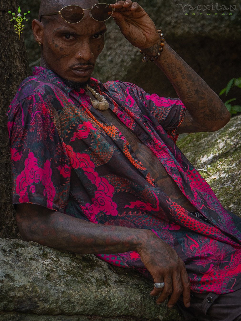 Shirt Men Half Sleeves / Bamboo - FIRE DRAGONS